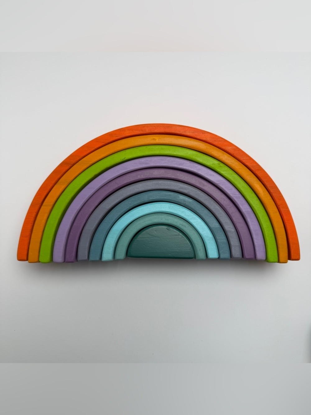 Wooden Rainbow Stacking Toy in Bright Multicolor(Sample—defective.⚠️） - Picture 4 of 11